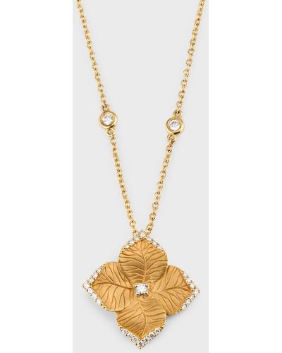 Piranesi 18K Large Flower Pendant Necklace With Round Diamonds - Metallic