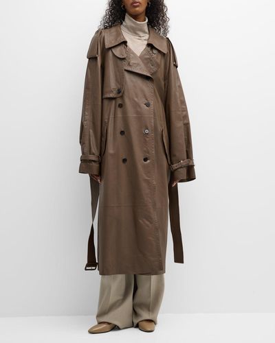 The Row Avio Belted Leather Trench Coat - Brown