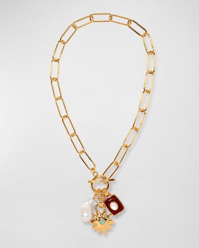 Lizzie Fortunato Helios 24K Plated Pearl Amazonite Charm Necklace, 18"L - Metallic