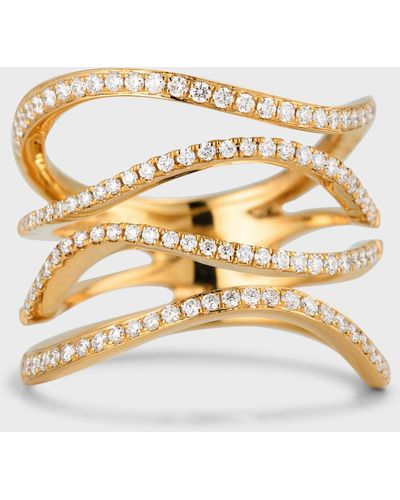 Lisa Nik 18k Yellow Gold Four Row Wavy Diamond Ring, Size 6 - Metallic