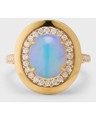 David Kord 18k Yellow Gold Ring With Oval Opal And Diamonds, Size 7, 2.37tcw - Blue