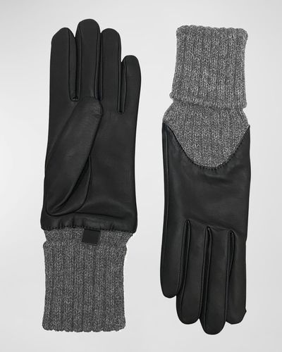 Agnelle Cecilia Leather & Ribbed Cashmere Gloves - Black