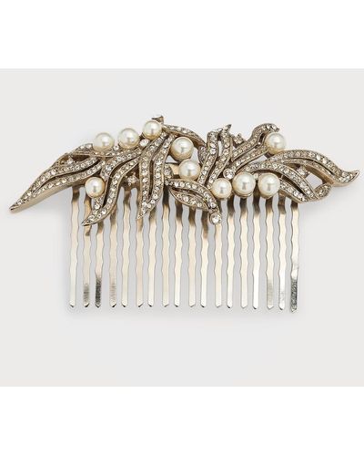Ben-Amun Crystal & Pearly Hair Comb - White