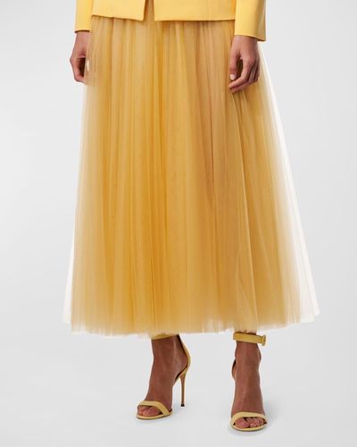 Carolina Herrera High-Waist Tulle Midi Skirt - Yellow