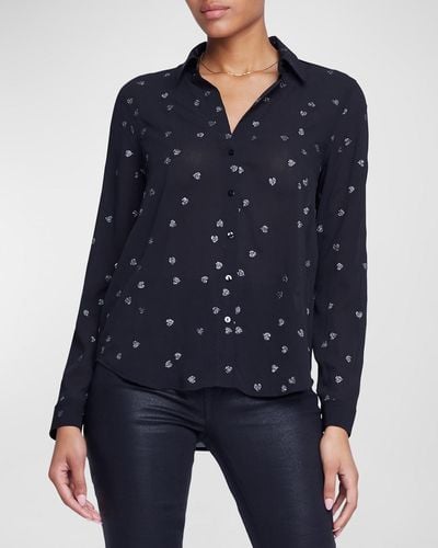 L'Agence Laurent Heart-printed Button-front Shirt - Blue