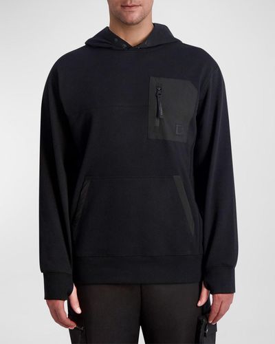 Karl Lagerfeld Solid Hoodie With Chest Pocket - Blue