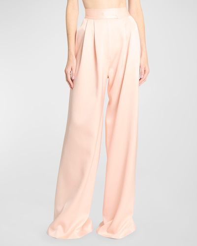 Alex Perry High-Rise Pleated Wide-Leg Satin Crepe Pants - Pink