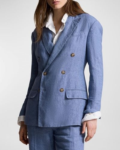 Polo Ralph Lauren Double-Breasted Linen Blazer - Blue