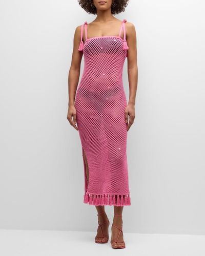 Cinq À Sept Kerry Sequined Open-Knit Midi Dress - Pink