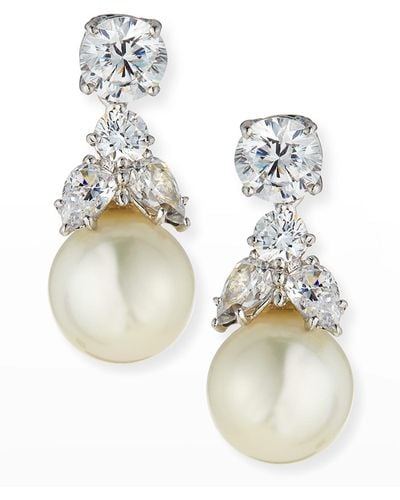 Fantasia by Deserio 2.50 Tcw Cz Stud & Simulated Pearly Dangle Earrings - White