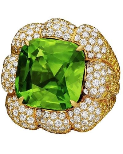 Margot McKinney Jewelry 18k Yellow Gold Peridot And Diamond Statement Ring - Green