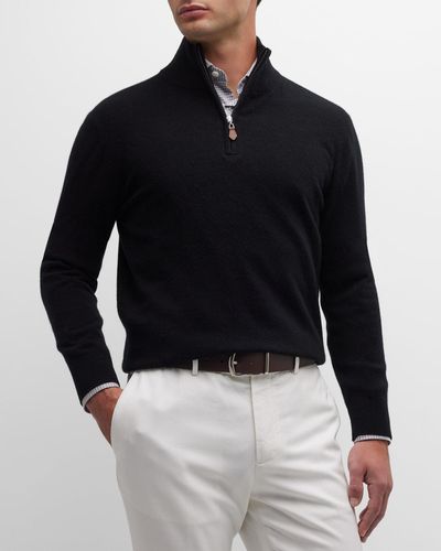 Neiman Marcus Cashmere Quarter-Zip Sweater - Blue