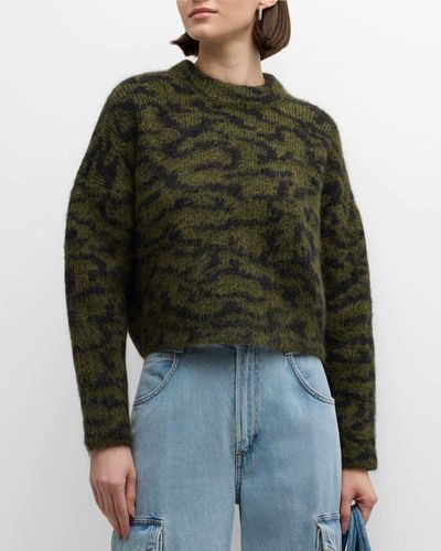 FRAME Abstract Jacquard Crewneck Sweater - Green