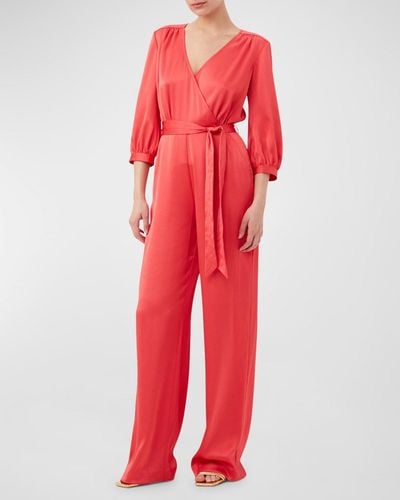 Trina Turk Mineral Belted Blouson-Sleeve Jumpsuit - Red