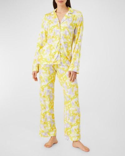 Alivia Sofia Cropped Floral-Print Jersey Pajama Set - Yellow