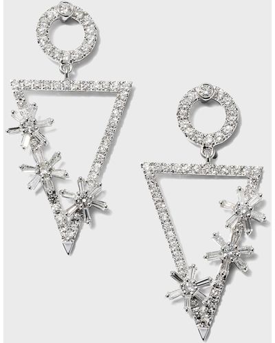 Alexander Laut White Gold Baguette And Round Diamond Triangular Earrings