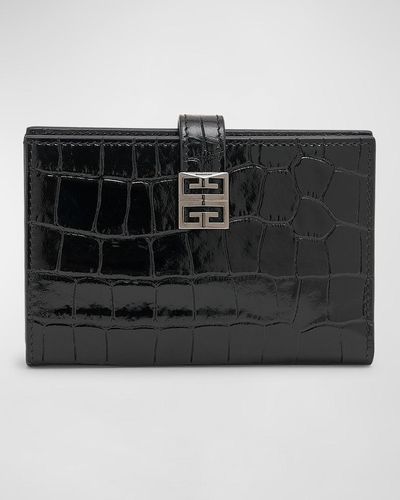 Givenchy 4g Small Bifold Wallet In Croc Embossed Leather - Black