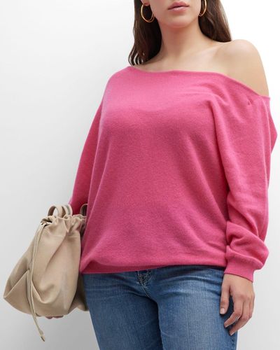 Minnie Rose Plus Plus Size Cashmere Off-Shoulder Sweater - Pink