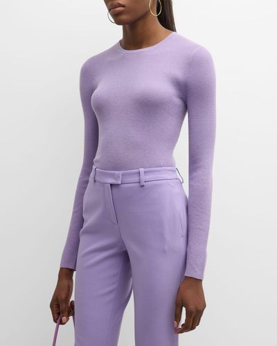 Michael Kors Ruched Sleeve Cashmere V-neck Sweater - Purple