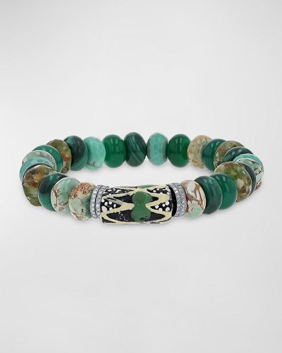 Sheryl Lowe Green African Mix Bead Bracelet With Diamonds