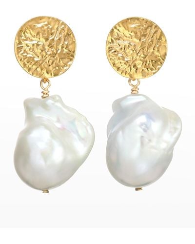 Margo Morrison Baroque Pearl Earrings With Vermeil Hammered Top - Metallic