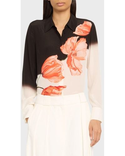 Alice + Olivia Brady Two-Tone Floral Oversized Button-Front Silk Blouse - Multicolor