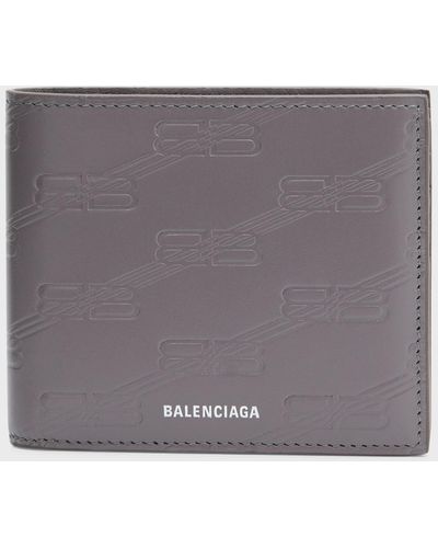 Balenciaga Bb Monogram Embossed Leather Billfold Wallet - Gray
