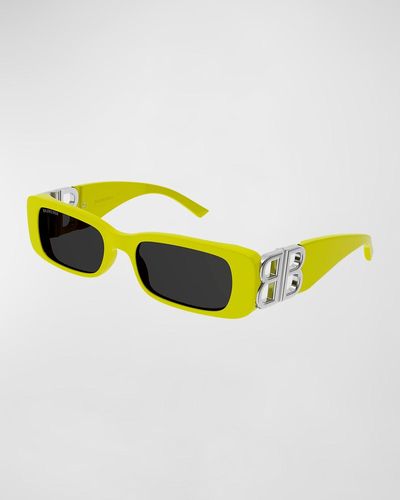 Balenciaga Rectangle Mirror B Acetate Sunglasses - Yellow