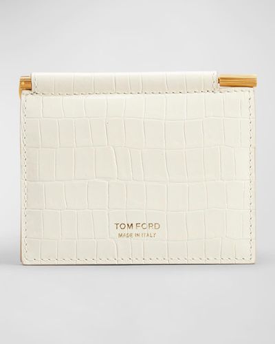 Tom Ford Croc-Printed Leather Money Clip Card Holder - Natural