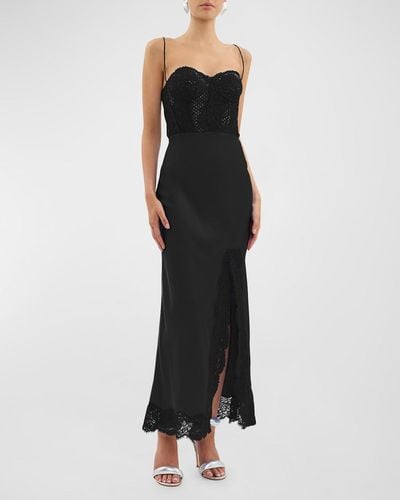 Rebecca Vallance Larisa Lace-Embellished Silk Corset Gown - Black