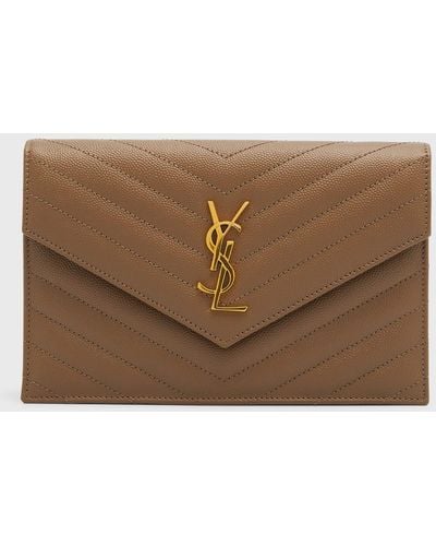 Saint Laurent Small Ysl Envelope Flap Wallet On Chain - Brown