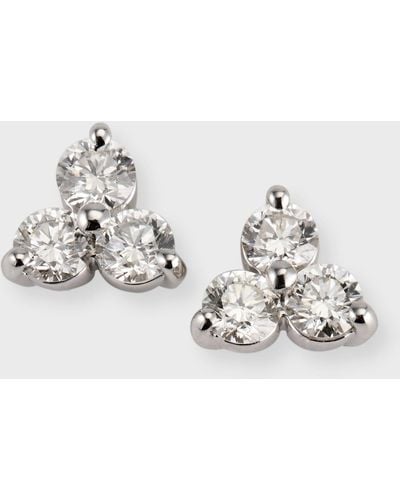 Roberto Coin 18k White Gold 3-diamond Cluster Stud Earrings - Metallic