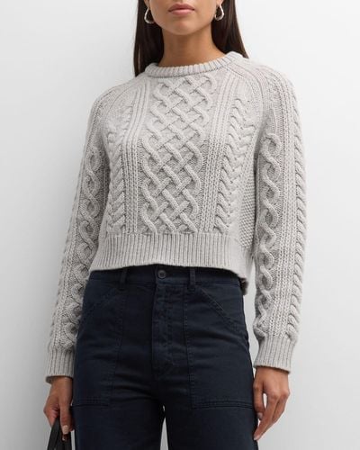 Nili Lotan Coras Melange Cable Knit Crop Sweater - Gray