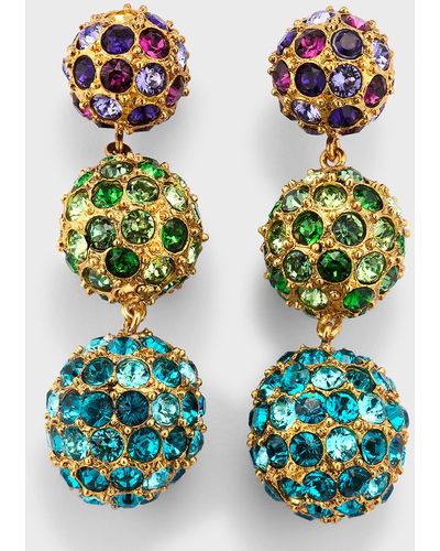 Oscar de la Renta Crystal 3-Ball Drop Earrings - Green