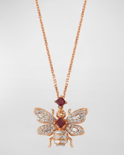 BeeGoddess 14k Diamond And Ruby Bee Necklace - White