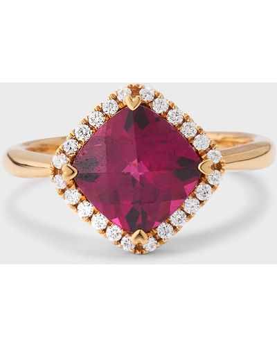 Lisa Nik 18k Rose Gold Rhodlt Garnet Statement Ring With Diamonds, Size 6 - Pink