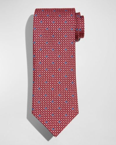 Ferragamo Gancini Woven Pattern Silk Tie - Red