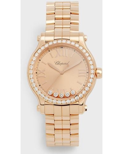 Chopard Happy Sport 33mm 18k Rose Gold Diamond Bracelet Watch - Natural