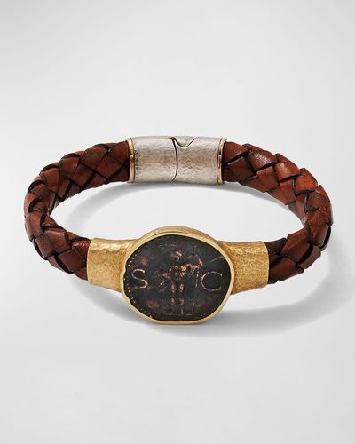 Jorge Adeler Braided Leather Neptune Coin Bracelet - Brown