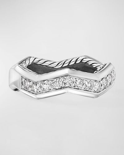 David Yurman Pave Stax Ring With Diamonds In Silver, 5mm - Metallic