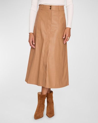 Brochu Walker Mica A-Line Vegan Leather Midi Skirt - Natural