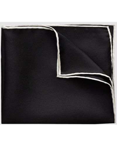Eton White Silk Pocket Square - Black
