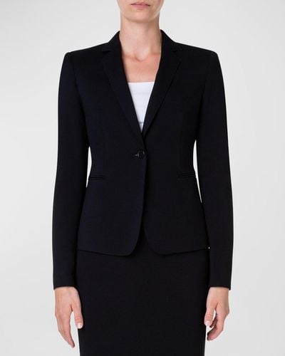 Akris Punto Wool Jersey Tailored Blazer Jacket - Black