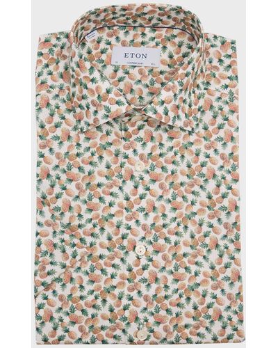 Eton Pineapple-Print Short-Sleeve Shirt - Natural