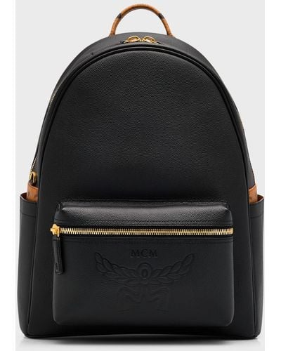 MCM Stark Embossed Logo Leather Backpack - Black
