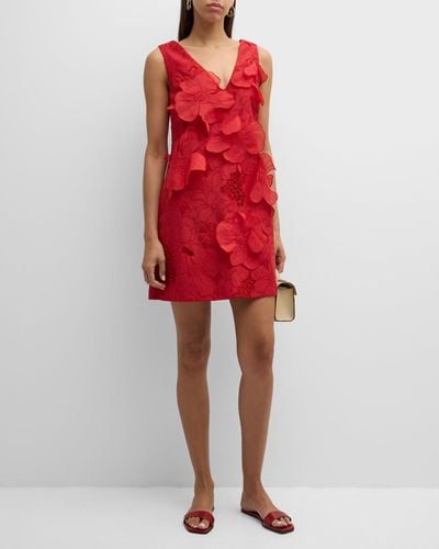 Oroton Sleeveless Floral Applique Lace Mini Dress - Red