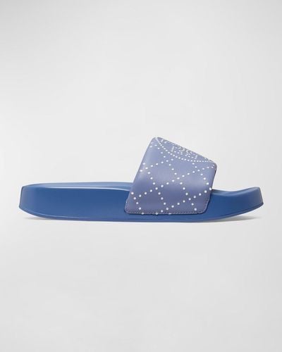 Tory Burch Double T Slide Pool Sandals - Blue