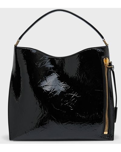 Tom Ford Alix Small Crinkled Patent Leather Hobo Bag - Black
