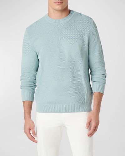 Bugatchi Tonal Patterned Sweater With Button Detail - Blue