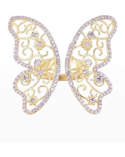 Tanya Farah Garden Butterfly Ring With Champagne And White Diamonds In Yellow Gold - Natural